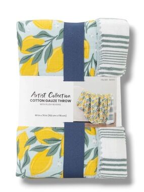 Artist Collection Cotton Gauze Throw - Yellow Lemon Print 60”x70”